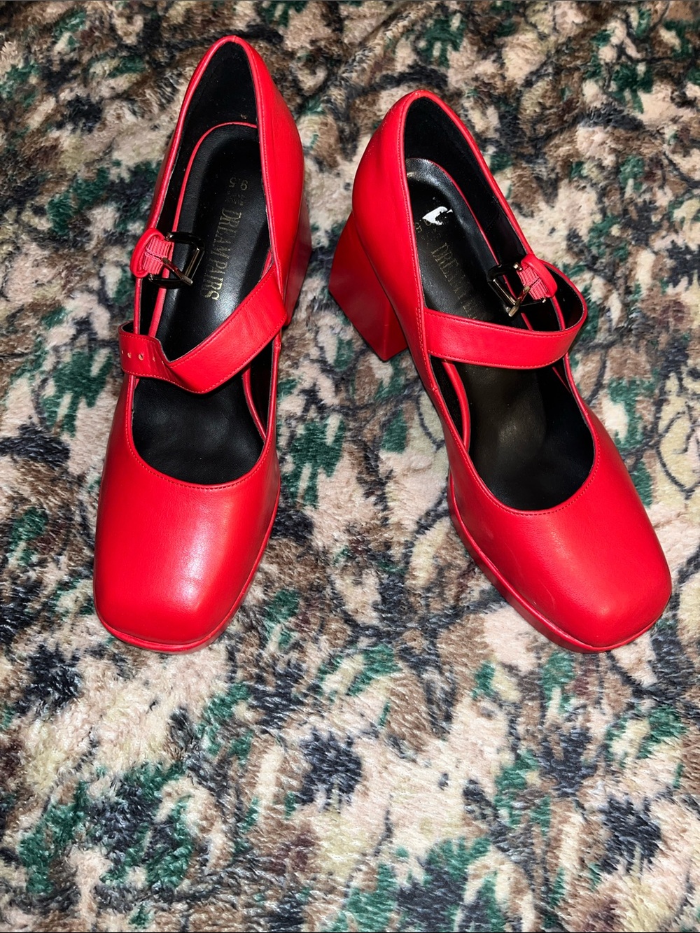 Dream Pairs Red Mary Jane Block Heel Pumps
